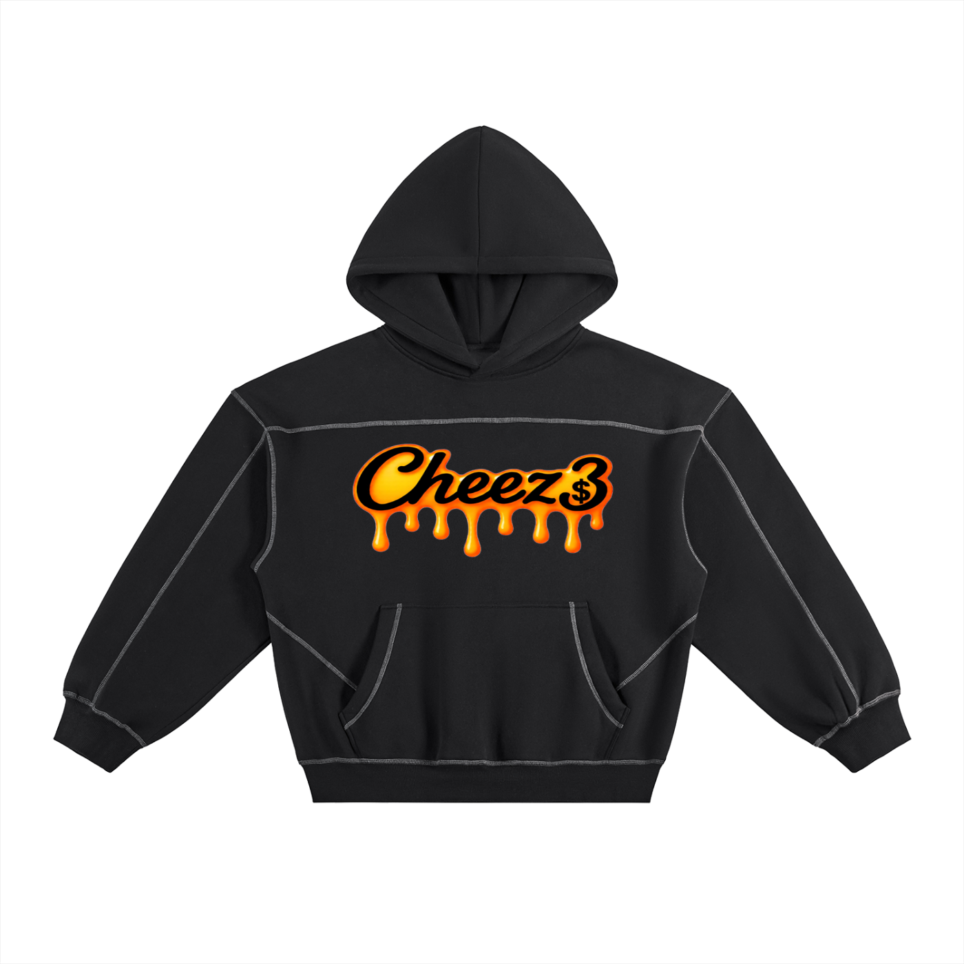 Contrast-Stitched Boxy Fleece Hoodie
