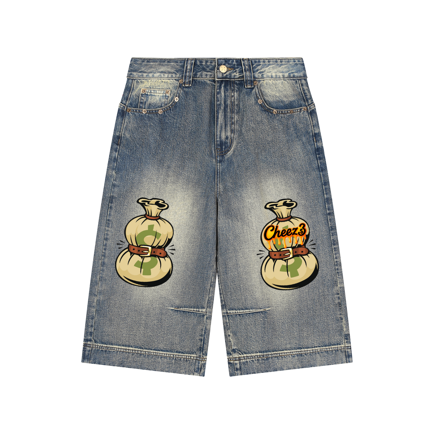 Cheez3 Vintage Wash Baggy Denim Shorts