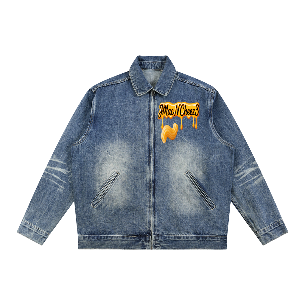 Cheez3 Vintage Wash Zip Up Denim Jacket