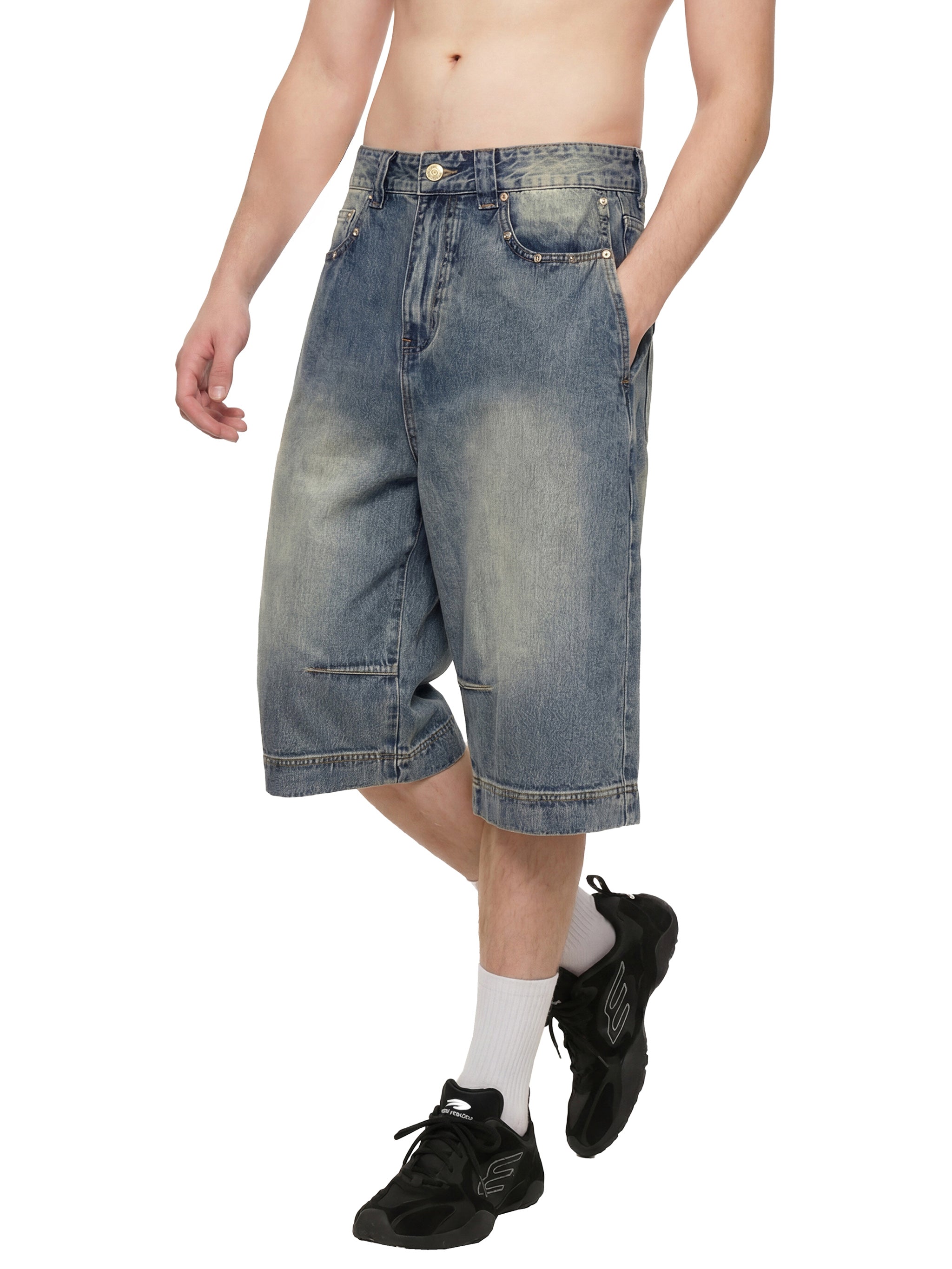 Cheez3 Vintage Wash Baggy Denim Shorts